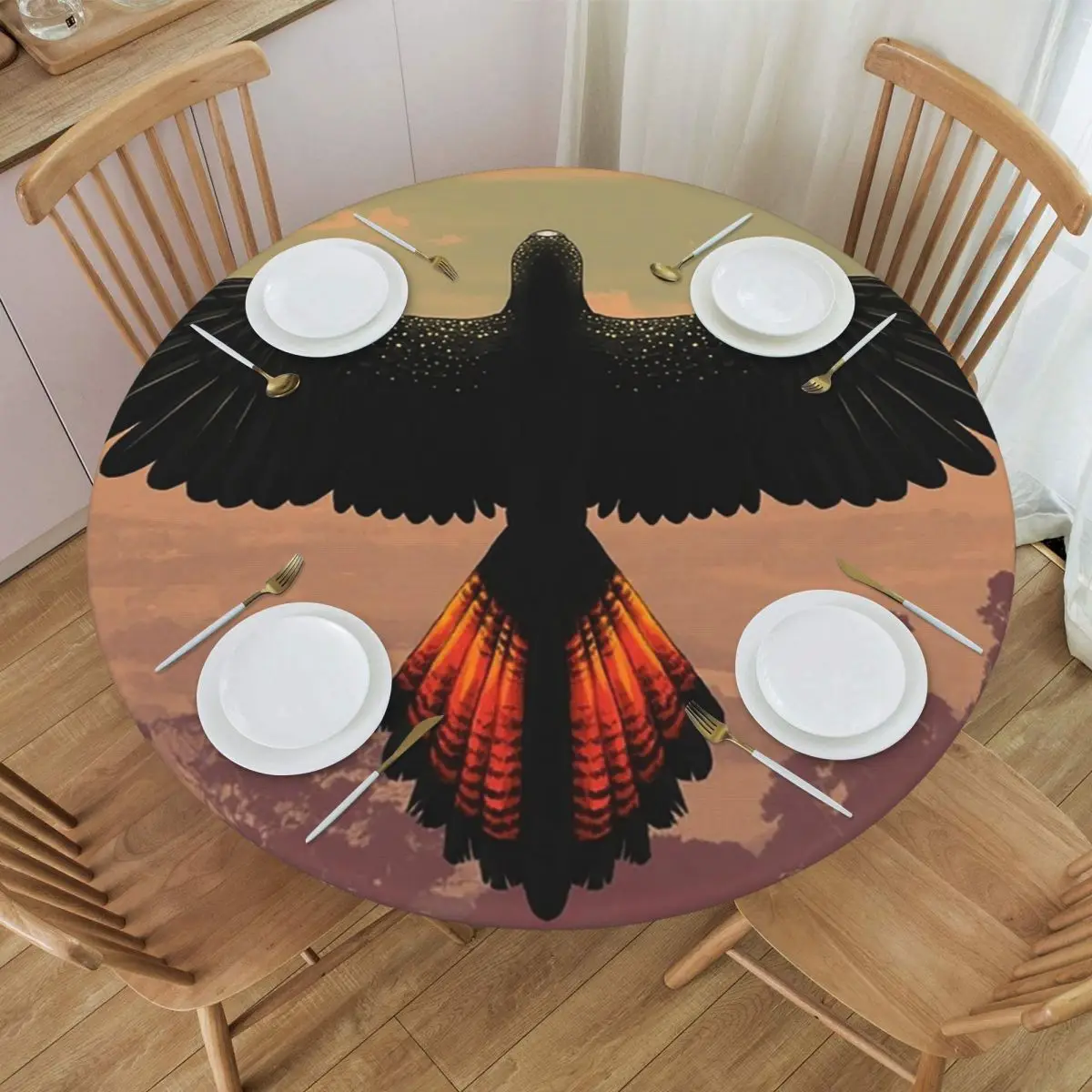 Red-Tailed Black Cockatoo - Australian Bird Waterproof Round Tablecloth Oilproof Table Cloth Kitchen Events Dining Table Cover