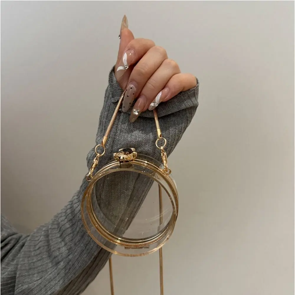 

Creative Clear Acrylic Chain Bag Gold Lock Buckle with Chain Strap Transparent Shoulder Bag Detachable