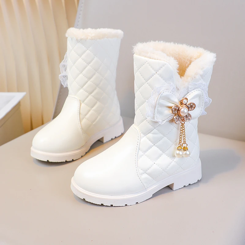 *Fashion Best Selling Pearl Elegant and Beautiful Girls Boots New Winter Style Comfortable Plus Velvet Casual Princess Boots