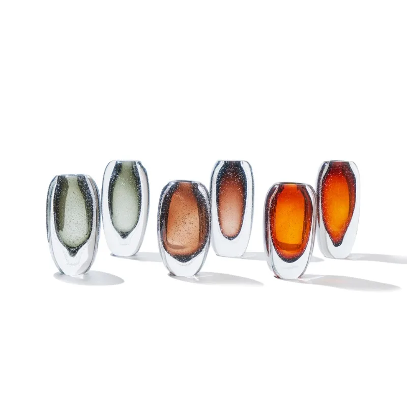 

Modern simple bubble thick bottom amber glazed flat mouth vase home living room model room light luxury countertop decoration