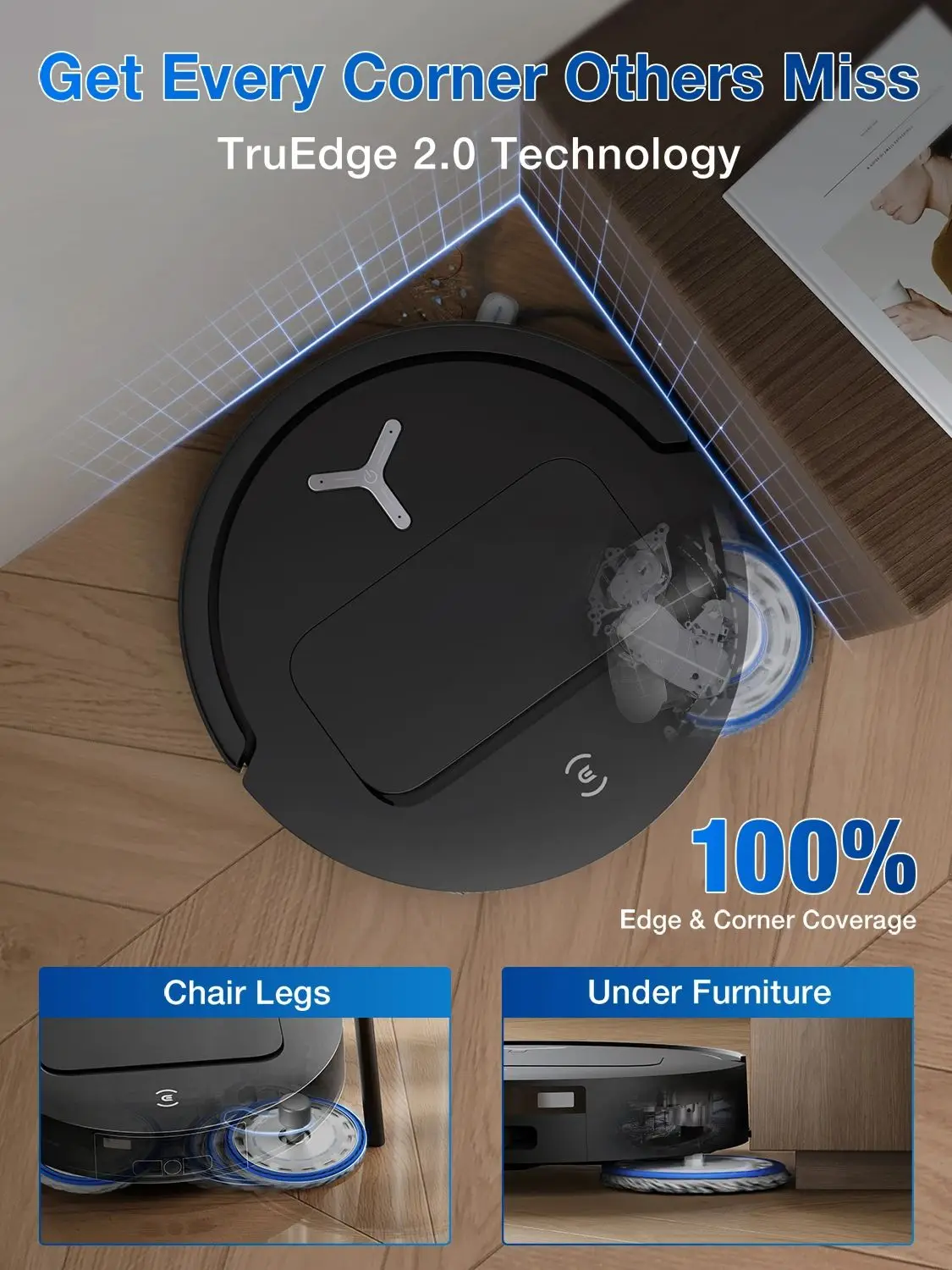 ECOVACS DEEBOT T50 PRO OMNI Gen2 10-in-1 veegvloerrobotstofzuiger met zijborstel en dweil voor thuis 21000 Pa 0% wirwar - afbeelding 2
