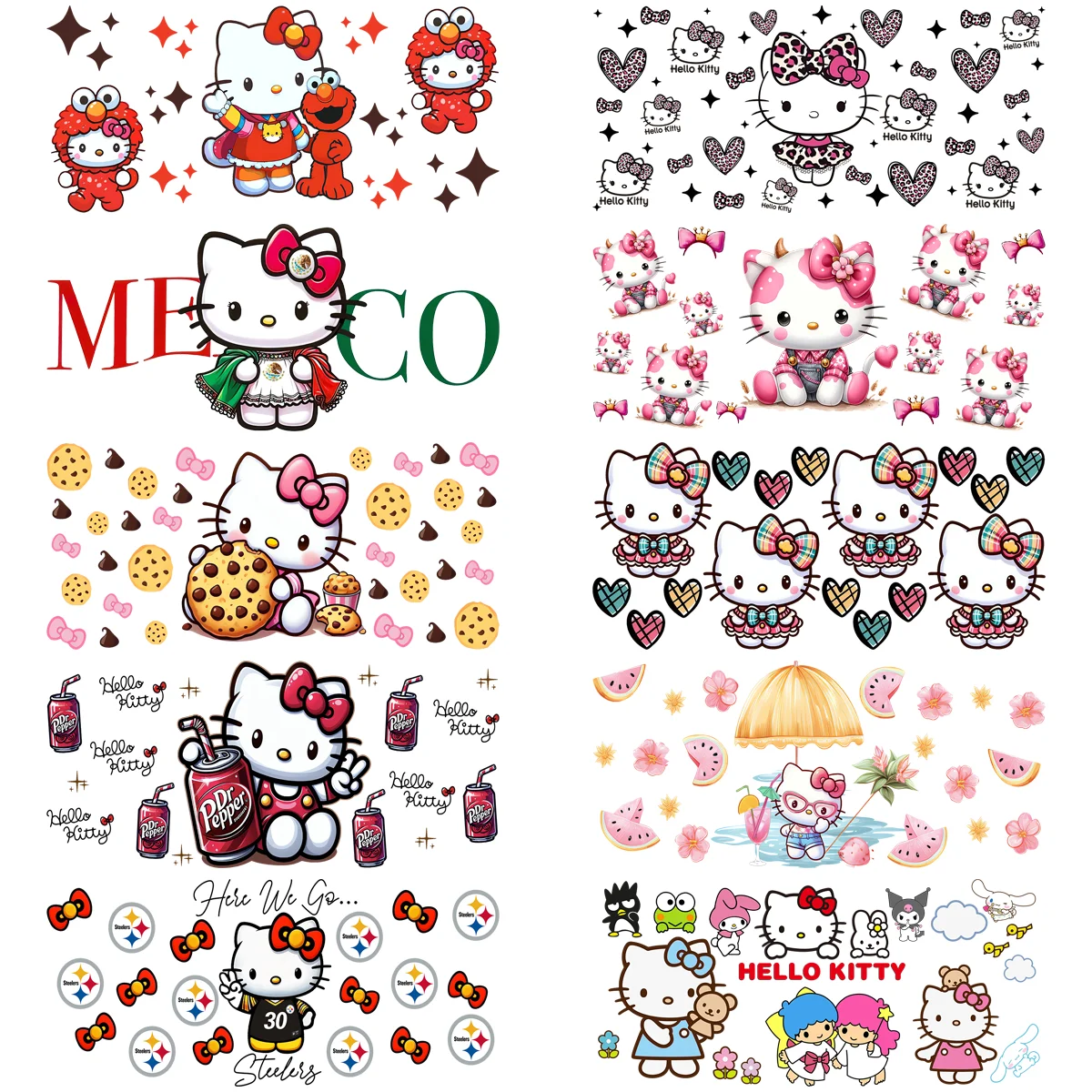 Mixed Pattern Kitty Cat Themed UV DTF 3D Sticker for 16oz Libbey Cup Pinky Design Cup Wraps Waterprof Adhesive 3D Sticker