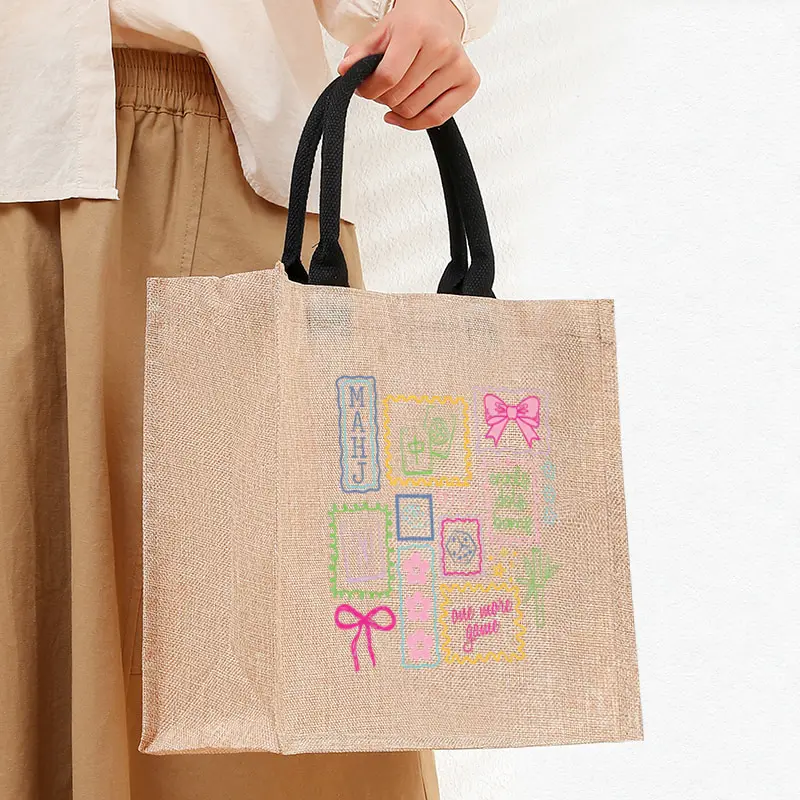 

Mahjong Player Linen Tote Bag Durable and Stylish Khaki Fabric Closure for Shopping Travel Outdoor Bags Mahjong Club Game Lover