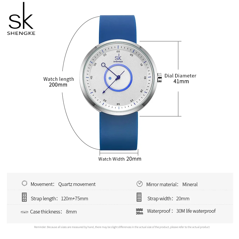 Shengke New Women Watches Blue Silicone Comfortable Strap Woman\'s Quartz Wristwathches Design 41mm Big Dial Relogio Feminino