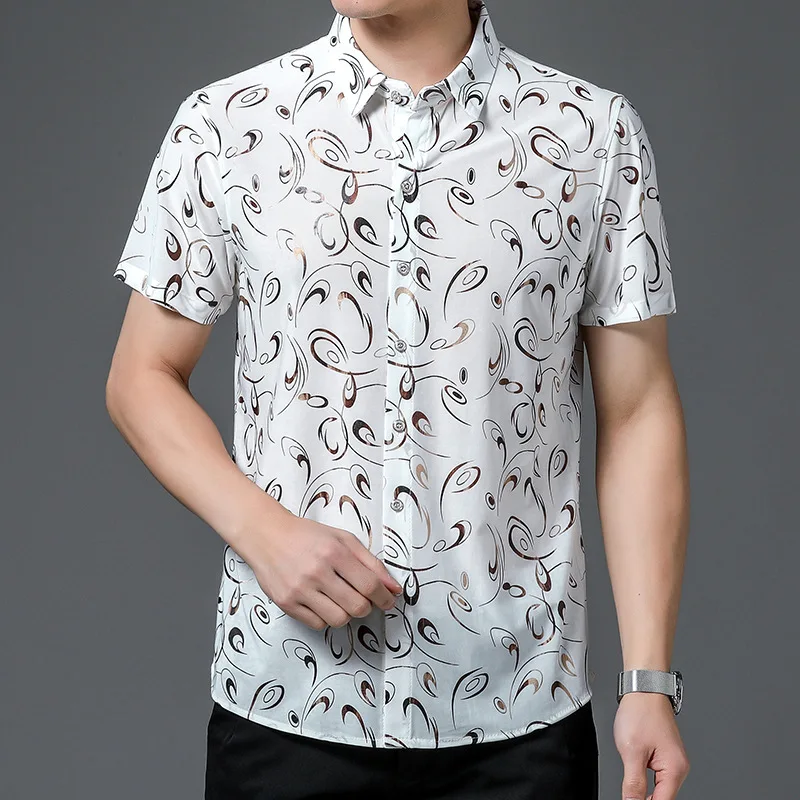 Hawaiiaanse Stijl Casual 80% Zijden Shirts Heren Korte Mouw Aan Beide Zijden Chinese Natie Bloem 2023 Strand Zomerkleding