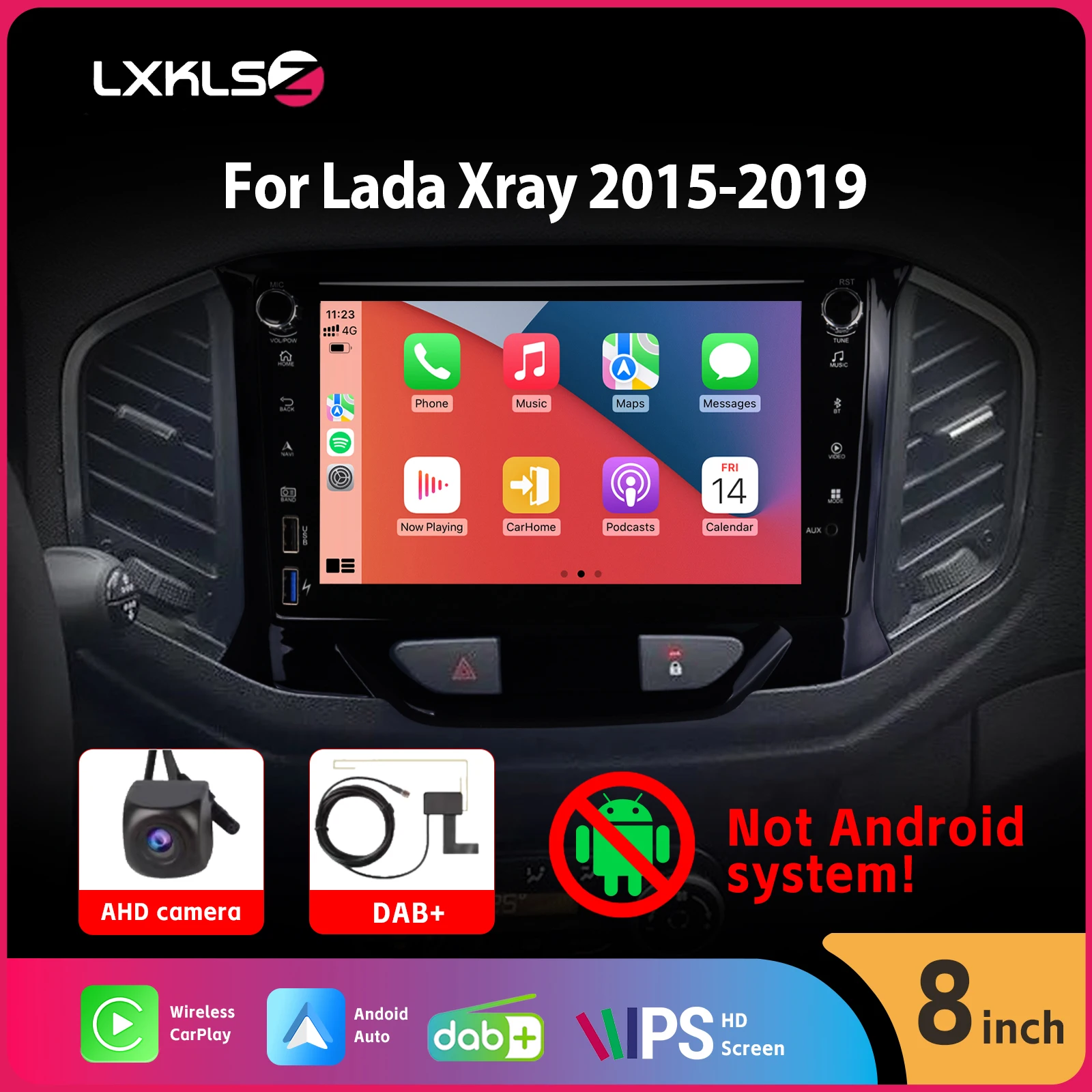 

Car Radio with Wireless Carplay Android Auto DSP AHD Rear View Camera 8" IPS Touch Screen BT DAB+ SWC for Lada Xray 2015-2019