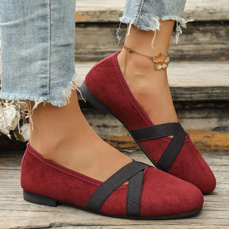 2026 Solid Color Simple Non Slip Women's Flats and Loafers Fashion Retro Cross Strap Shallow Soft Sole Women Shoe Сабо Женские