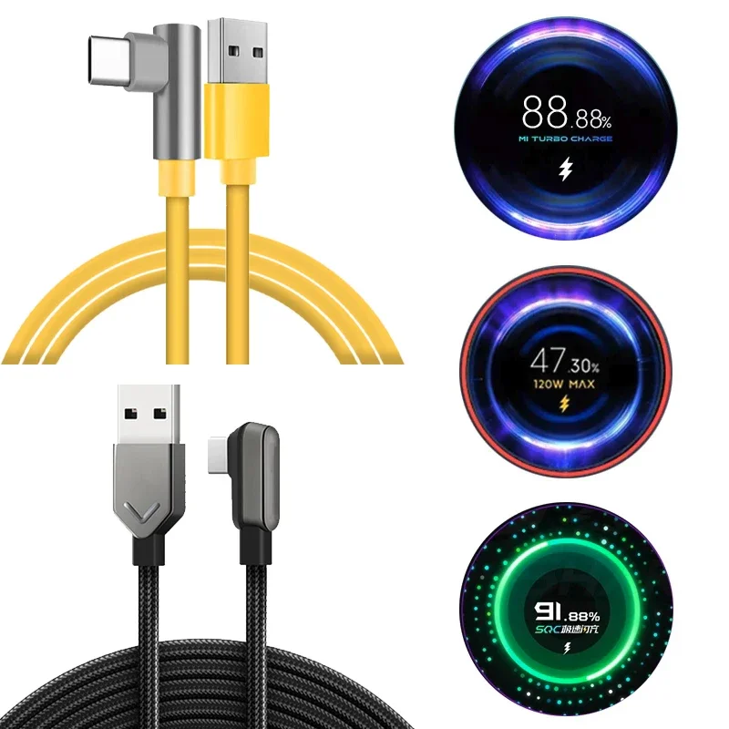 Câble de chargeur USB Type C 6A pour Xiaomi 120W, pour Redmi Note 11 10 Pro + K40 Gaming K50 Pro, coude de chargeur Turbo 90 degrés 1.8m