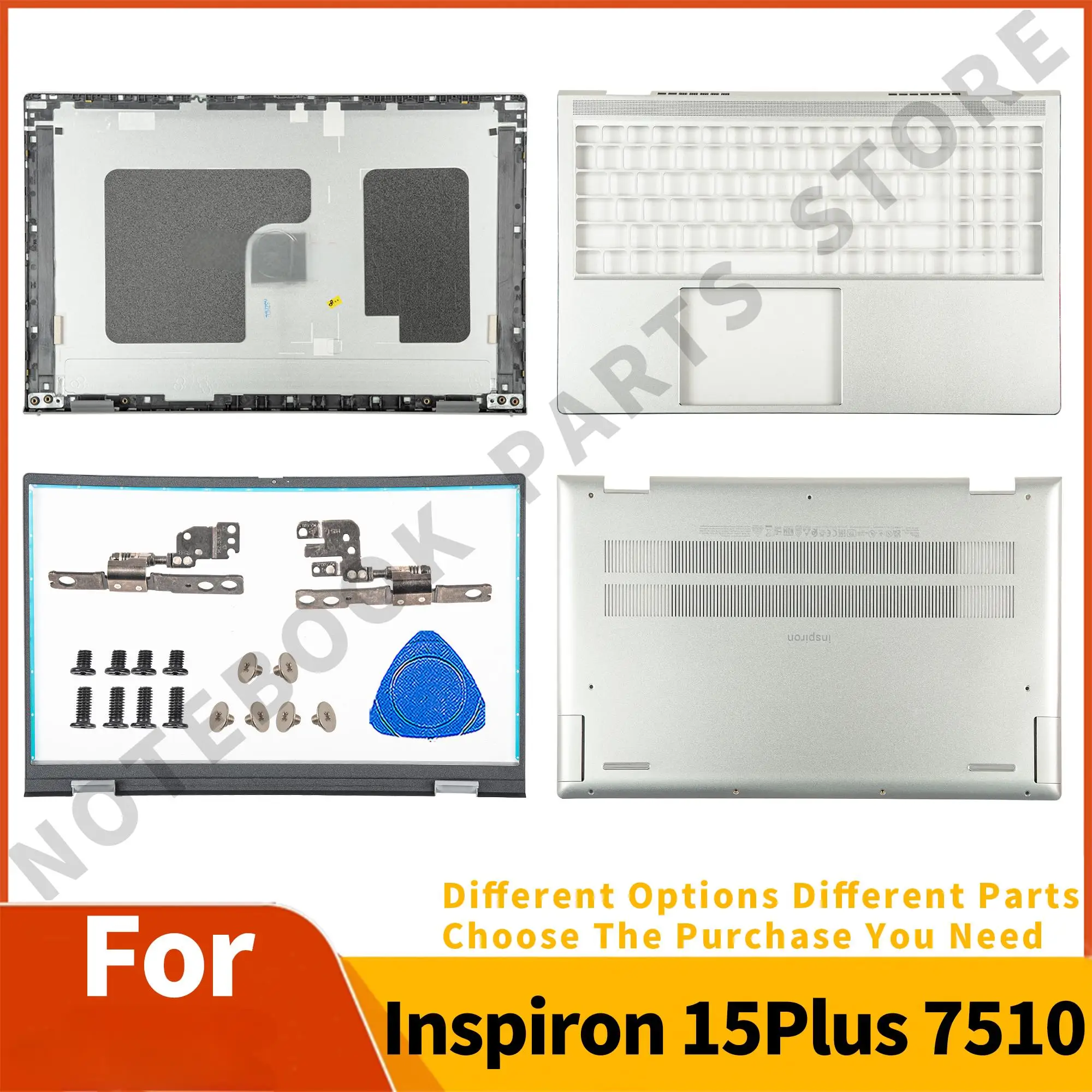 

NEW Parts For Inspiron 15 Plus 7510 LCD Back Cover 0165K0 bezel Palmrest Bottom Case Hinges Notebook Housing Replacement Silver