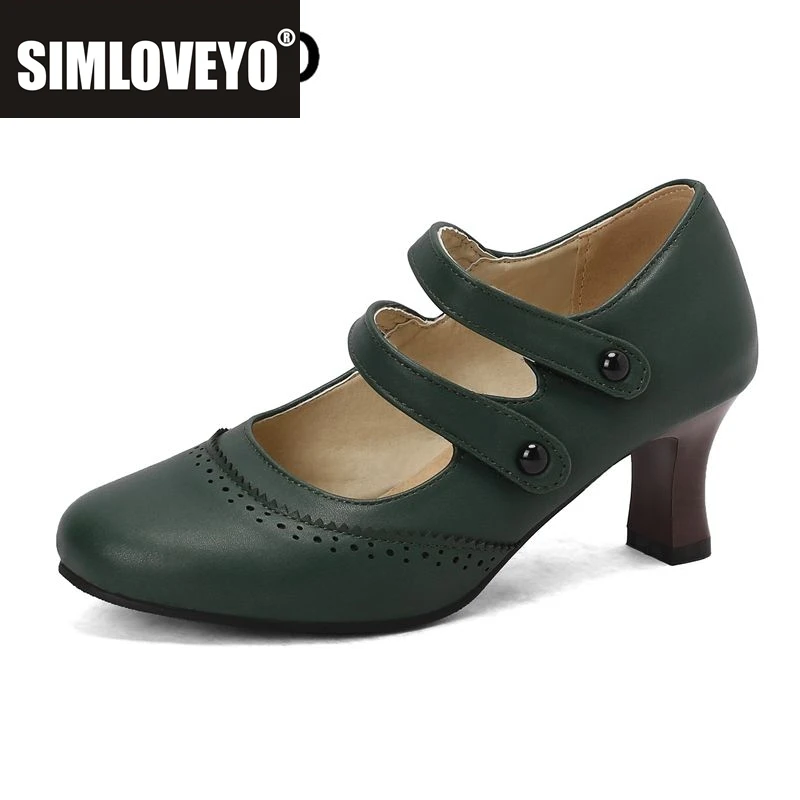 

SIMLOVEYO Офисные женские туфли-лодочки с круглым носком, необычные туфли на каблуке 6 см, с двойной пряжкой, большой размер 45, 46 47 48 Мягкая повседневная женская обувь, весна