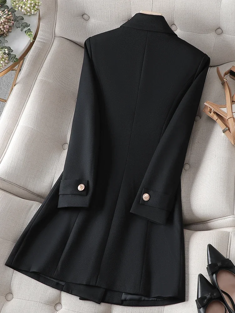 Autumn Winter Long Formal Blazer Jacket Women Khaki Brown Black Office Ladies Female Business Work Wear Coat REF-2023