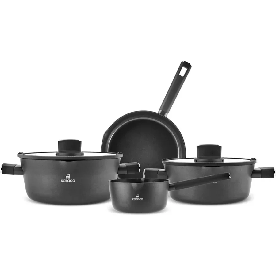 

Швейцарский кристаллический керамический набор полночной посуды, антипригарный набор кастрюль и сковородок с крышкой, индукционная варочная панель без PFAS, которую можно мыть в посудомоечной машине Compati