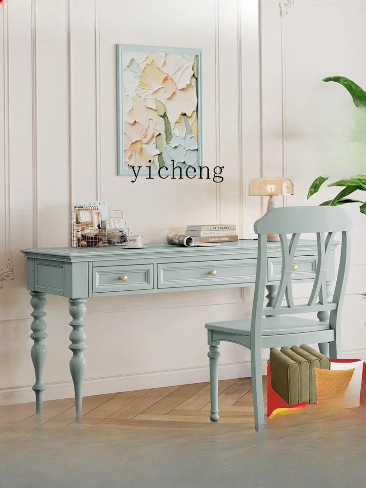 Solid Wood Desk Adult Home Use Bedroom Large and Small Apartment Type Computer Desk Cream Style Study Table Retro Style