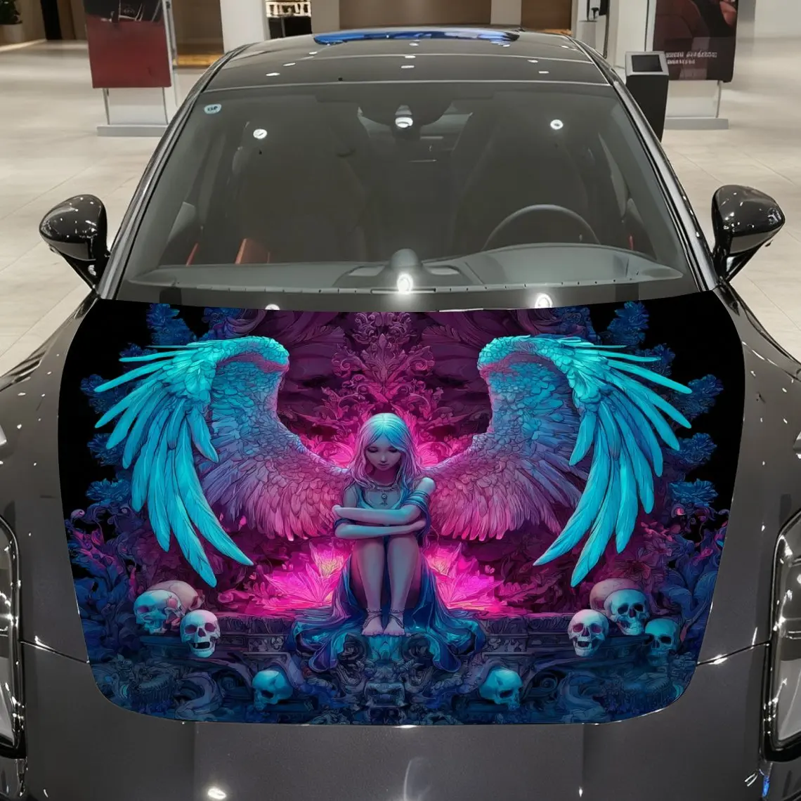 

Виниловая пленка для автомобиля Beauty of Neon Wings and Skulls, водонепроницаемая наклейка на капот автомобиля из материала ПВХ, самоклеящаяся устойчивая к царапинам наклейка
