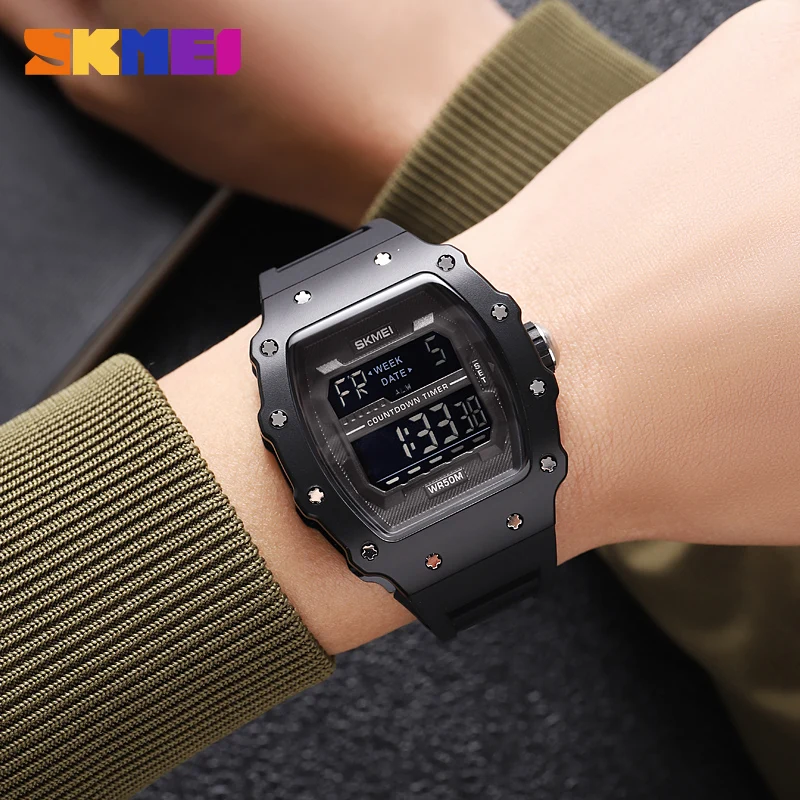 SKMEI 2Time Digital Watch for Man Fashion Outdoor Sport Clock Countdown Stopwatch Waterproof Electronic Wristwatch 2296