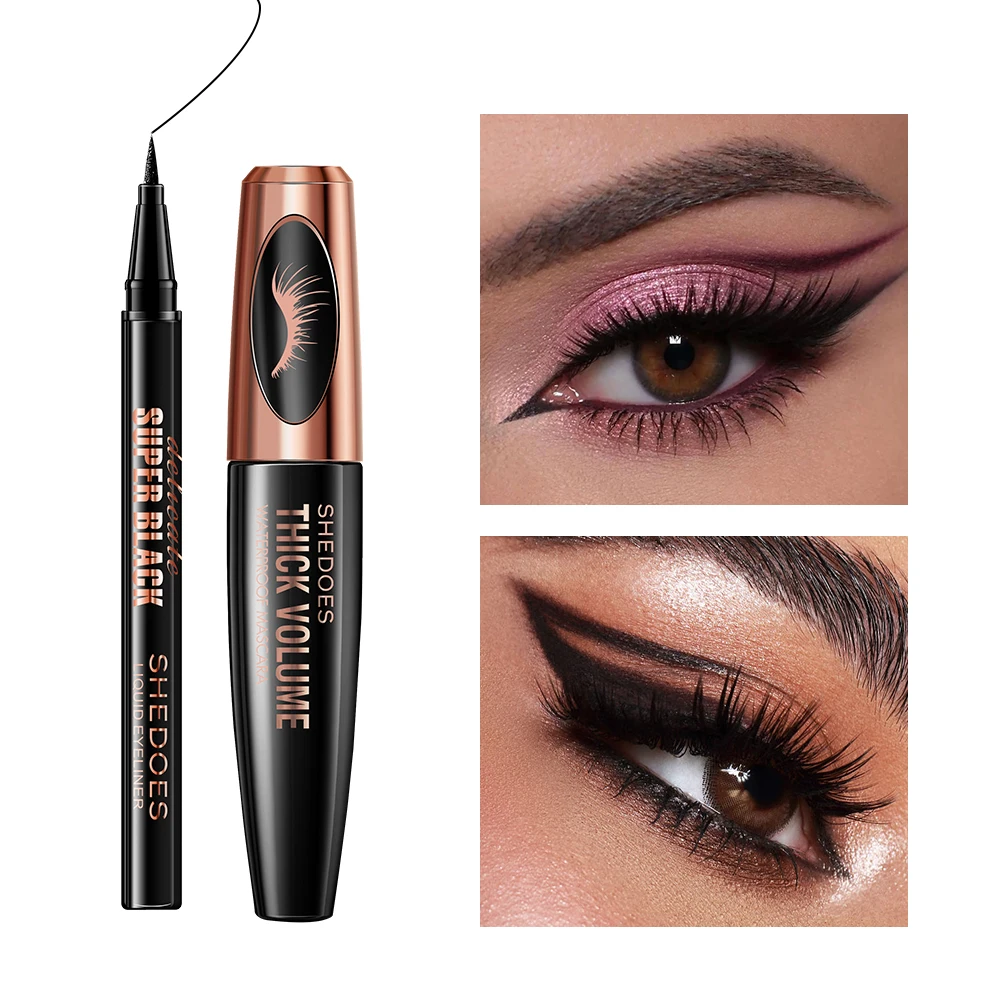 SHEDOES Mascara and eyeliner set, waterproof and sweat resistant, long-lasting eye makeup set