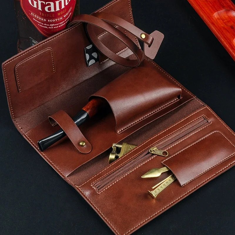 

Portable Foldable Tobacco Pipe Pouch PU Leather Storage Bag with Humidor Bag for Smoking Accessories Travel Use