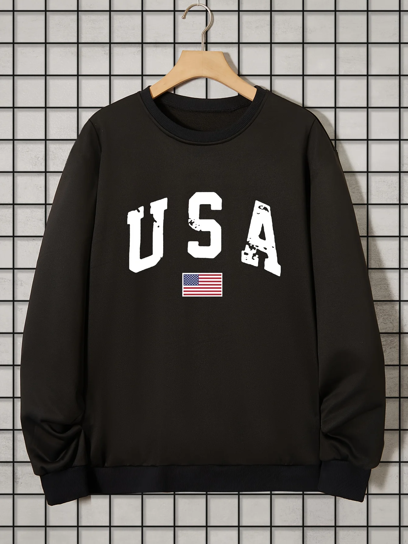 بلوفر رجالي برقبة دائرية وأكمام طويلة، نمط العلم الأمريكي، بلوزة غير رسمية فضفاضة لملابس الرجال في الخريف والشتاء #1