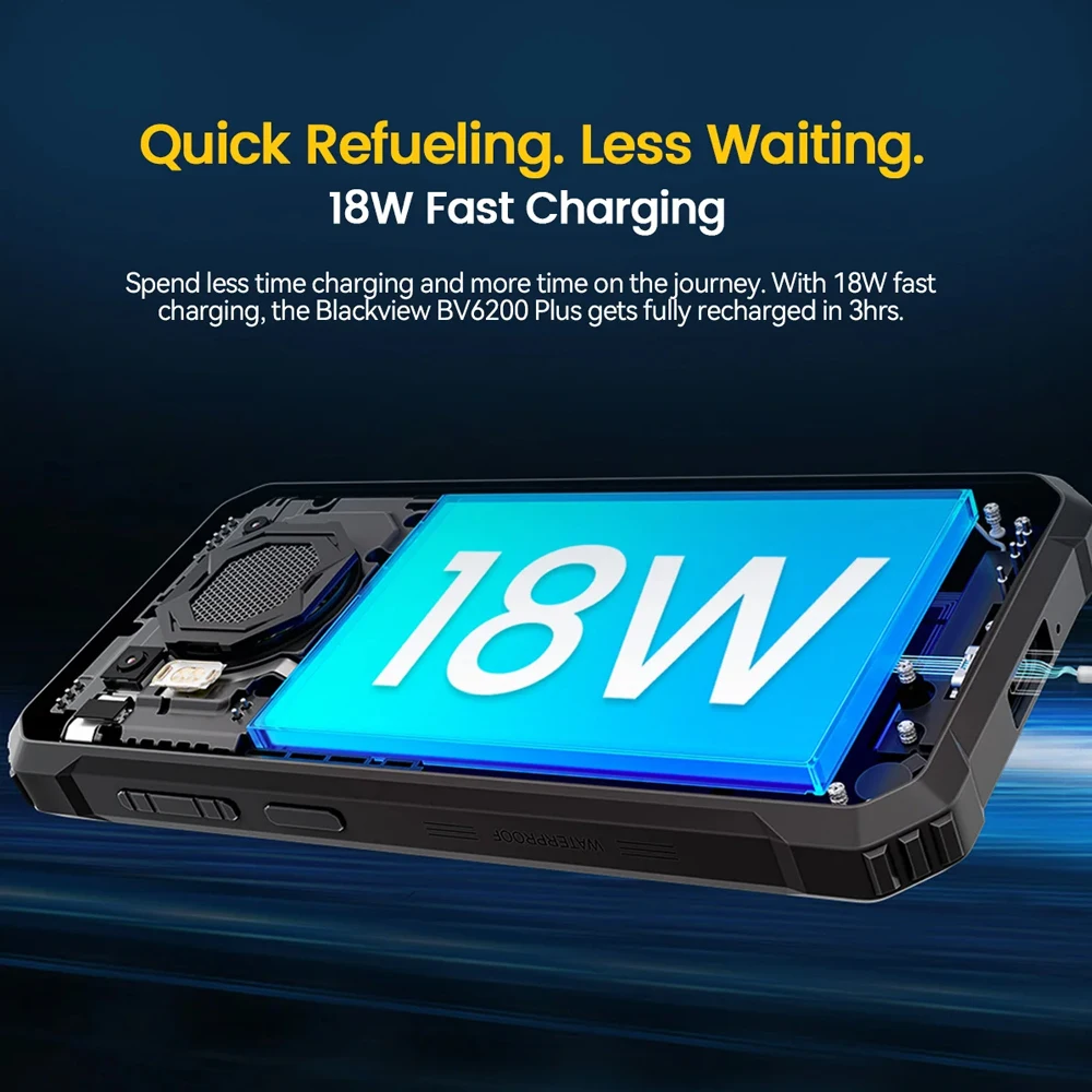 Blackview Rugged Phone 11000mAh 6.56'' HD+ Display 8GB 256GB BV6200 Plus Mobile Phone 16MP Android 14 Cell Phone Fingerprint NFC