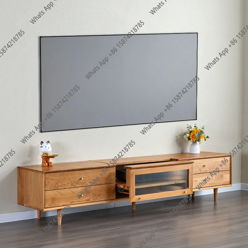 

Projection TV cabinet intelligent short throw Nordic solid wood custom amplifier cabinet oak special furniture telescopic table