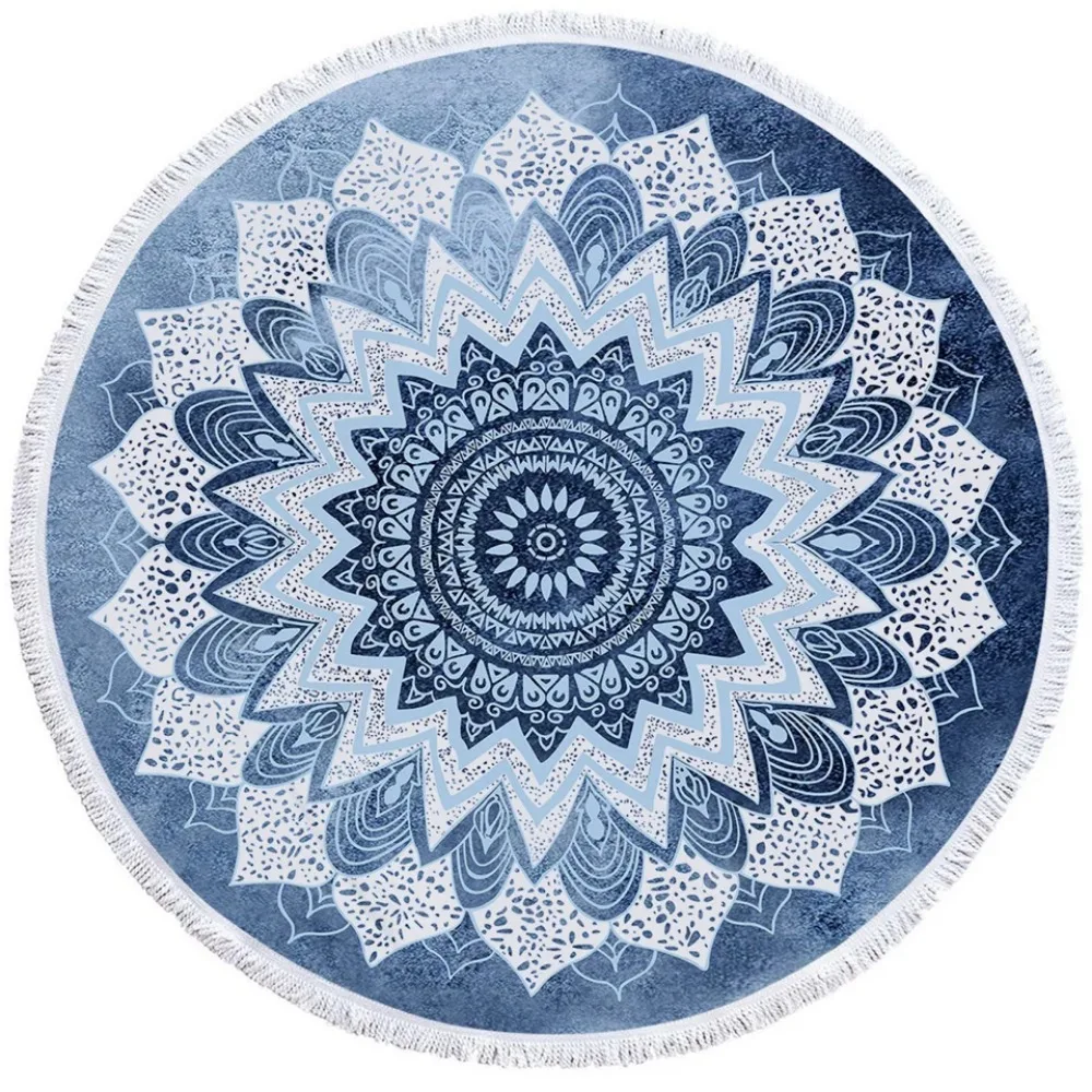 BeddingOutlet Mandala Round Beach Towel Bohemian Vintage Cobalt Blue Tassel Tapestry Boho Yoga Mat Floral Toalla Blanket 150cm