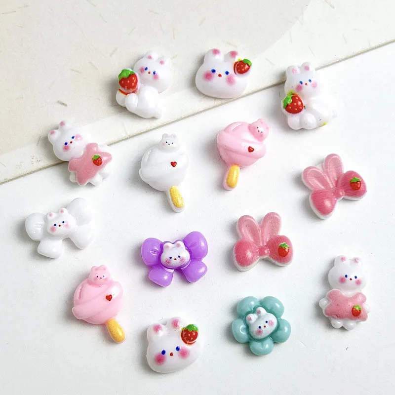 30PCS Cartoon Candy Flower Rabbits Nail Art Charms Cute Stra
