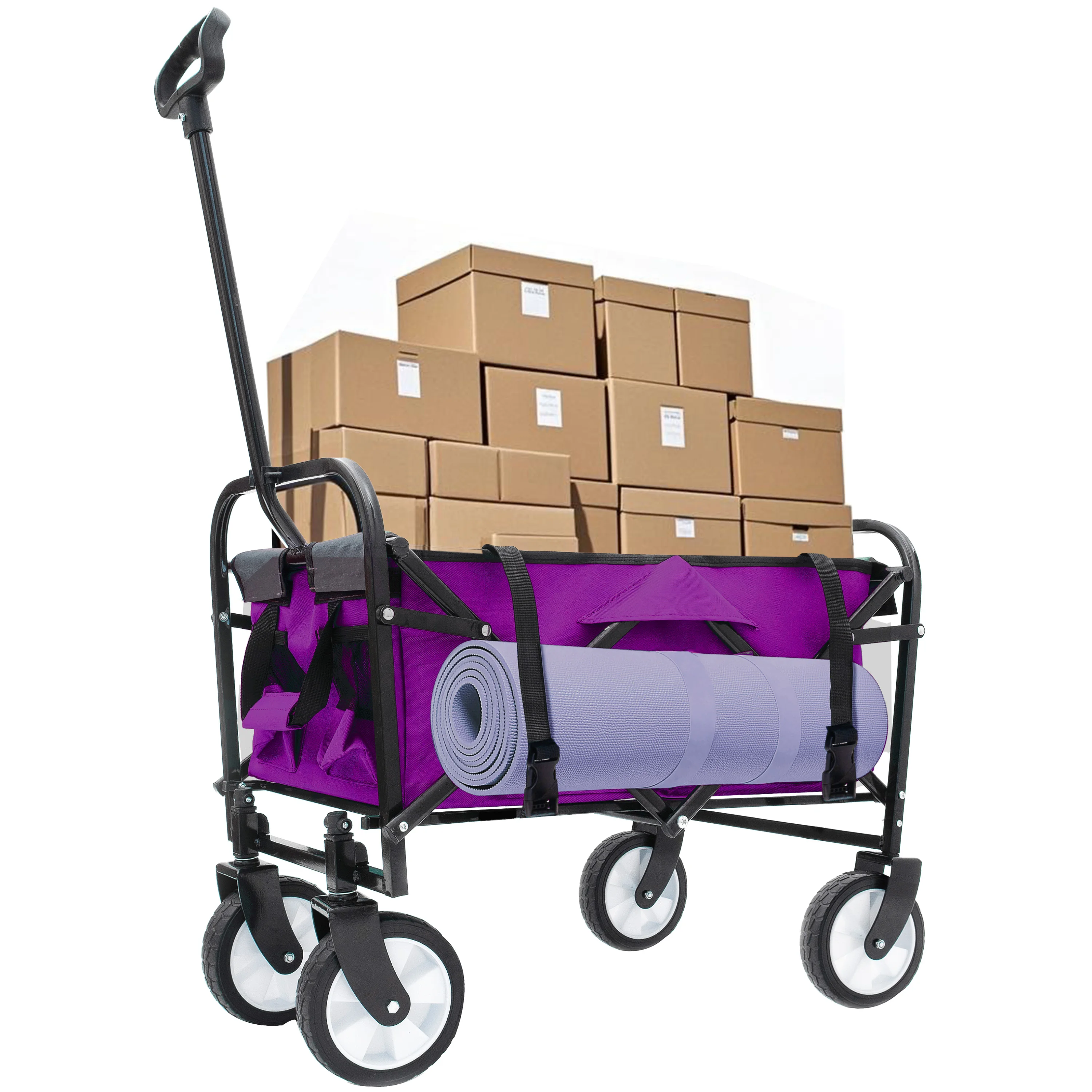 

Folding hand truck Wagon transport Cart with strapping system Beach Wagon , Utility Cart , Utility Wagon Grocery Cart for Camping Shopping Sports Gardeing Fishing children's toys Metal frame Supports 225lbs