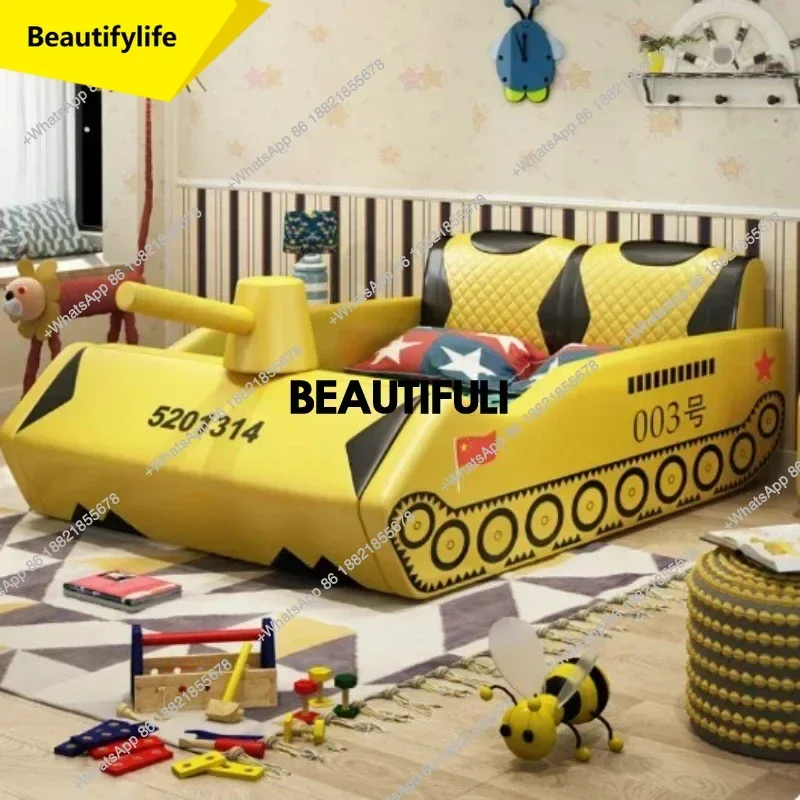 

Q181 Cute Yellow Double Beds Aesthetic King Size Children Car Bed Frame Space Saving Boys Modern Cama De Casal Bedroom Furnitur