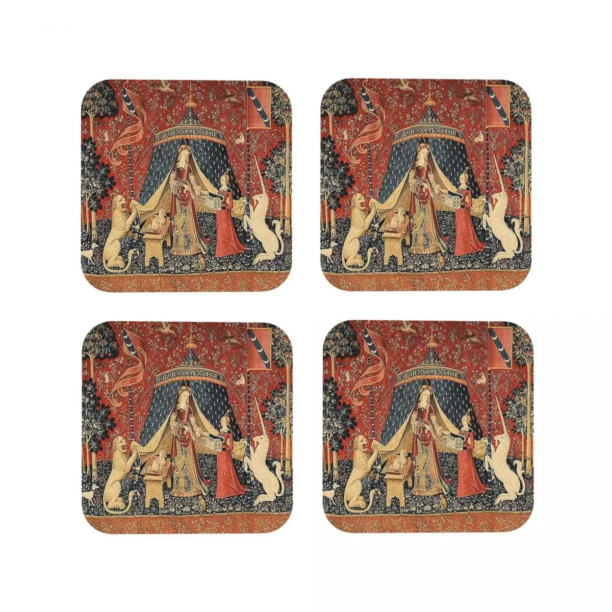 The Lady And The Unicorn La Dame A La Licorn Coasters Kitchen Placemats Cup Coffee Mats For Decor Home Tableware Pads Set of 4