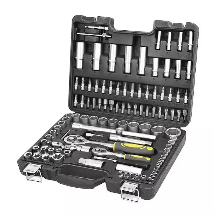 Juego de enchufes cromados con combinación de caja OEM, herramientas de reparación de automóviles profesionales automotrices, Kit de herramientas manuales, 108 Uds.