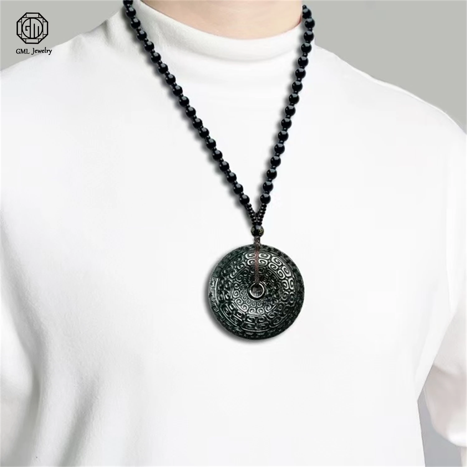 Natural Grade A Jadeite Dark Green Antique Key Pattern Peace Lock Pendant Unisex Gemstone Necklace Pendant Jewelry Gift