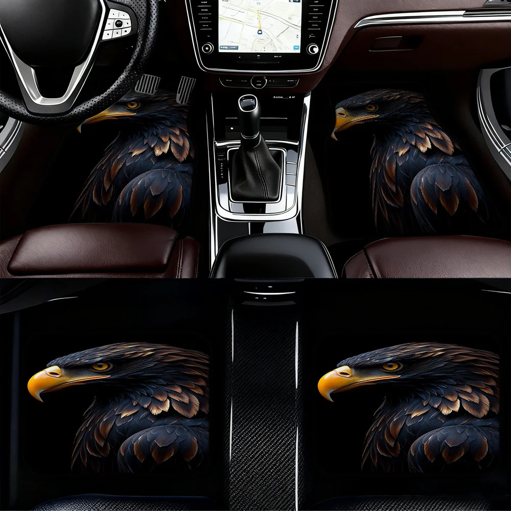 4pcs SUV Car Mats With Golden Eagle Eagle Design - Heavy-Duty All-Weather Fit For Driver/Passenger/Rear Seats & Trunk, -Slip Veh