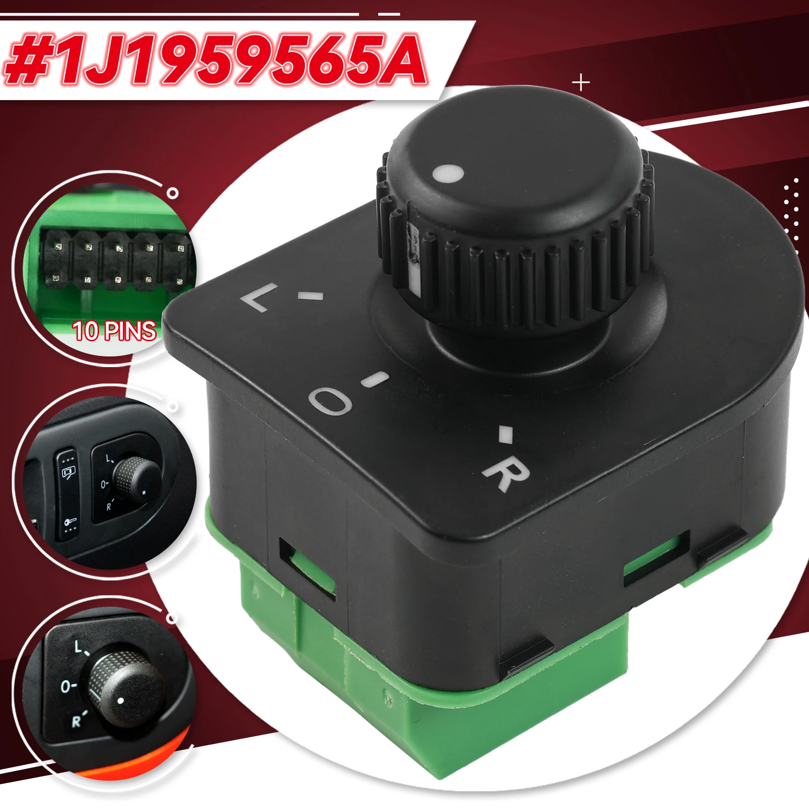 Master Mirror Control Switch Adjust Knob 1J1 959 565A 1J1959565A For VW 1998-1999 Golf 2002-2005 Jetta 98-10 Beetle 98-05 Passat