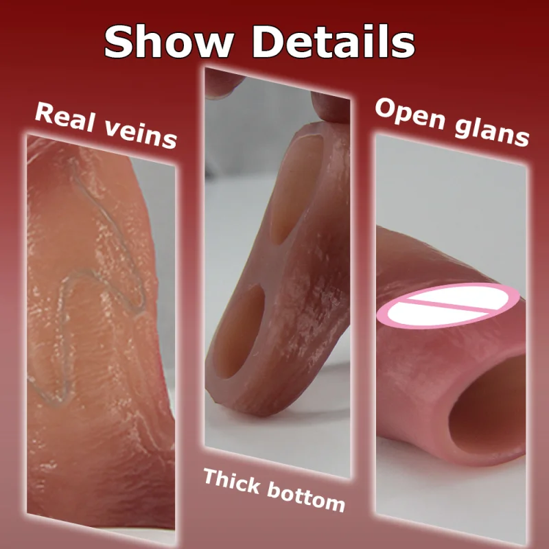 سميكة واقعية القضيب كم كبير مفتوح العضوية القذف ديك الأكمام سيليكون دسار غمد الديك توسيع الجنس لعب للرجال #6