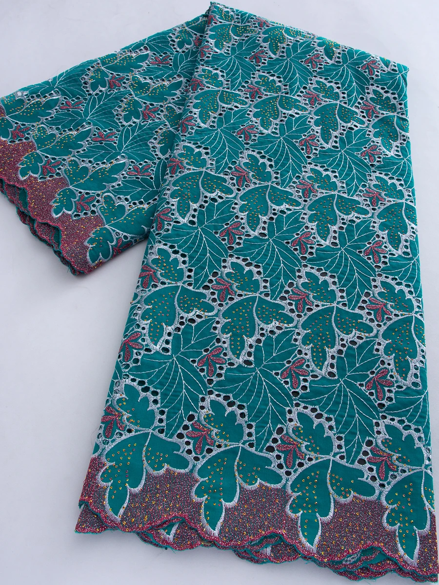 

Африканское хлопковое кружево с камнями, нигерийское швейцарское кружево-вуаль из Швейцарии для женских праздничных платьев, 5 ярдов TY4782