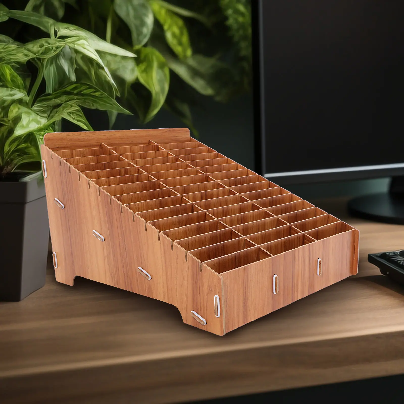 Wood Cell Phone Organizer Multi-Grid Desktop Phone Storage Box Classroom Holder Desk Organizer Meeting Room Storage Case