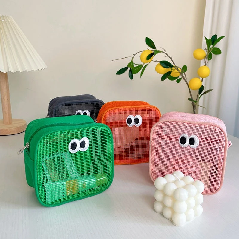 Nowa kosmetyczka Candy Color Mesh Cute Big Eyes Make Up Case Kawaii Makeup Pouch Makeup Case Przenośna kosmetyczka do przechowywania przyborów toaletowych