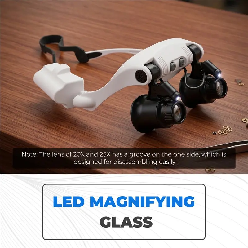 A23F-Headband LED Magnifying Glass Headlamp Microscope Jewelry Watch Repair