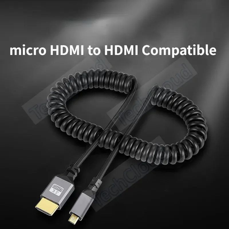 4K@60HZ HDMI-Compatible HD to microHD Coiled Extension cable,HDTV Flexible Spiral Cable Male to micro HD Male Plug Cable