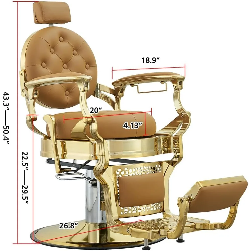 Barber Chair, Vintage Salon Design, Heavy Duty 700 Lb, Multi-Function Hydraulic, for Barbershops, Height Adjustable, Salon Chair