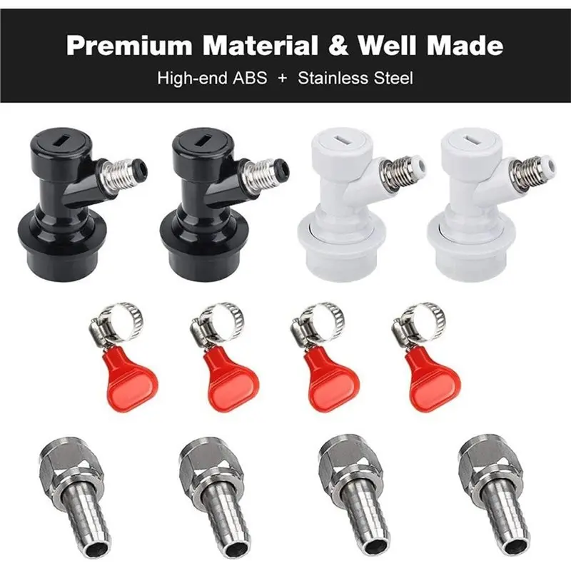 A04G-Black-And-White Connector Adapters 1Set Beer Keg Quick Connectors, Threaded-To-Conical Adapter, Liquid Quick Connectors