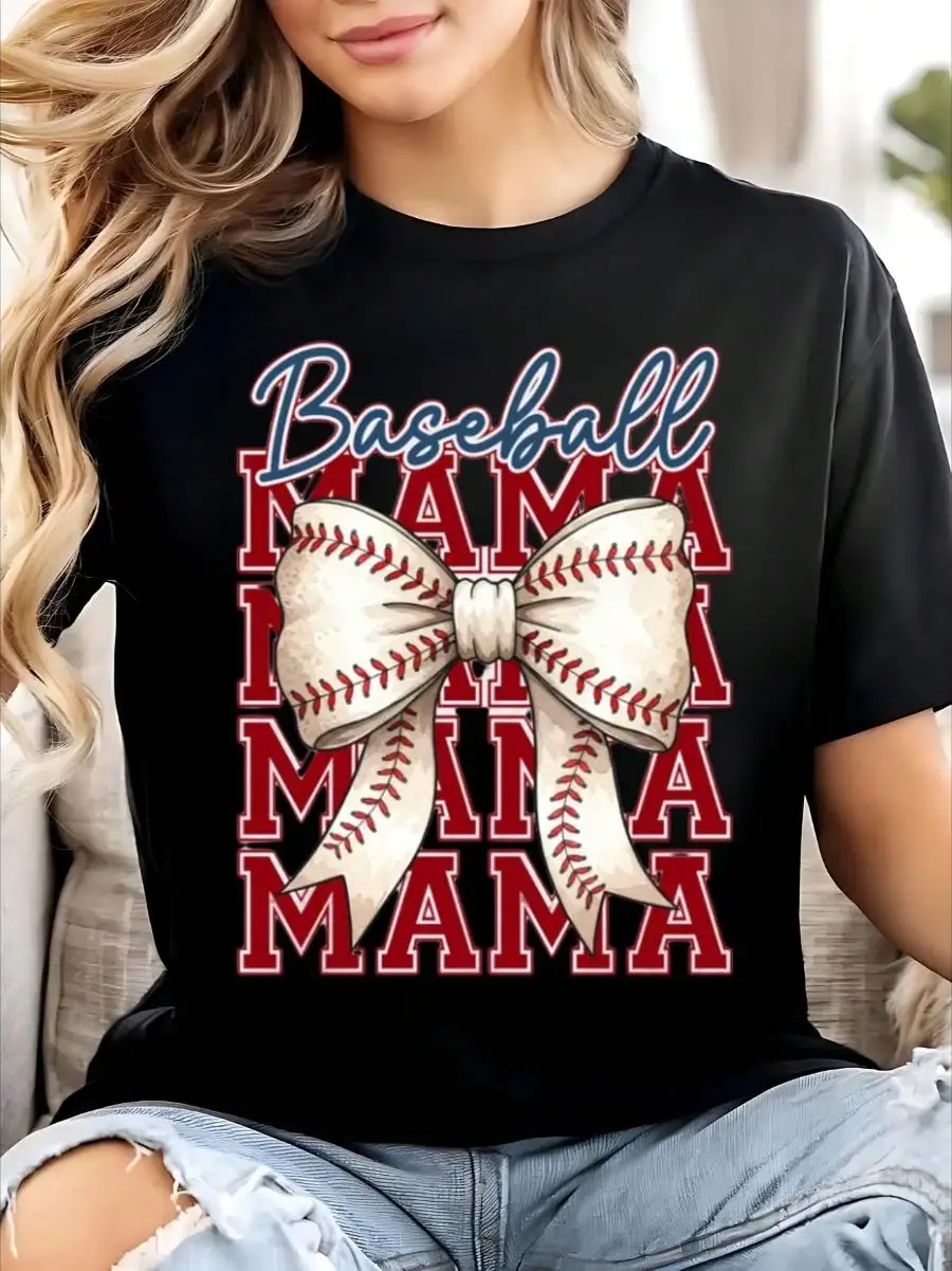 Baseball Mama Shirt, Baseball Tshirt, Baseball Coquette Bow Tee, Baseball Game Day Shirt, Baseball Mom Sublimation Tops, Graphic Tshirts For Wome