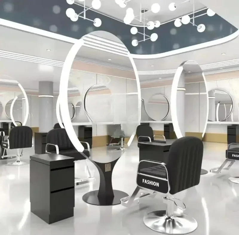 06Barber Shop for Hair Salon Floor Mirror Hot Dyeing Area Mirror Double-Sided with Light