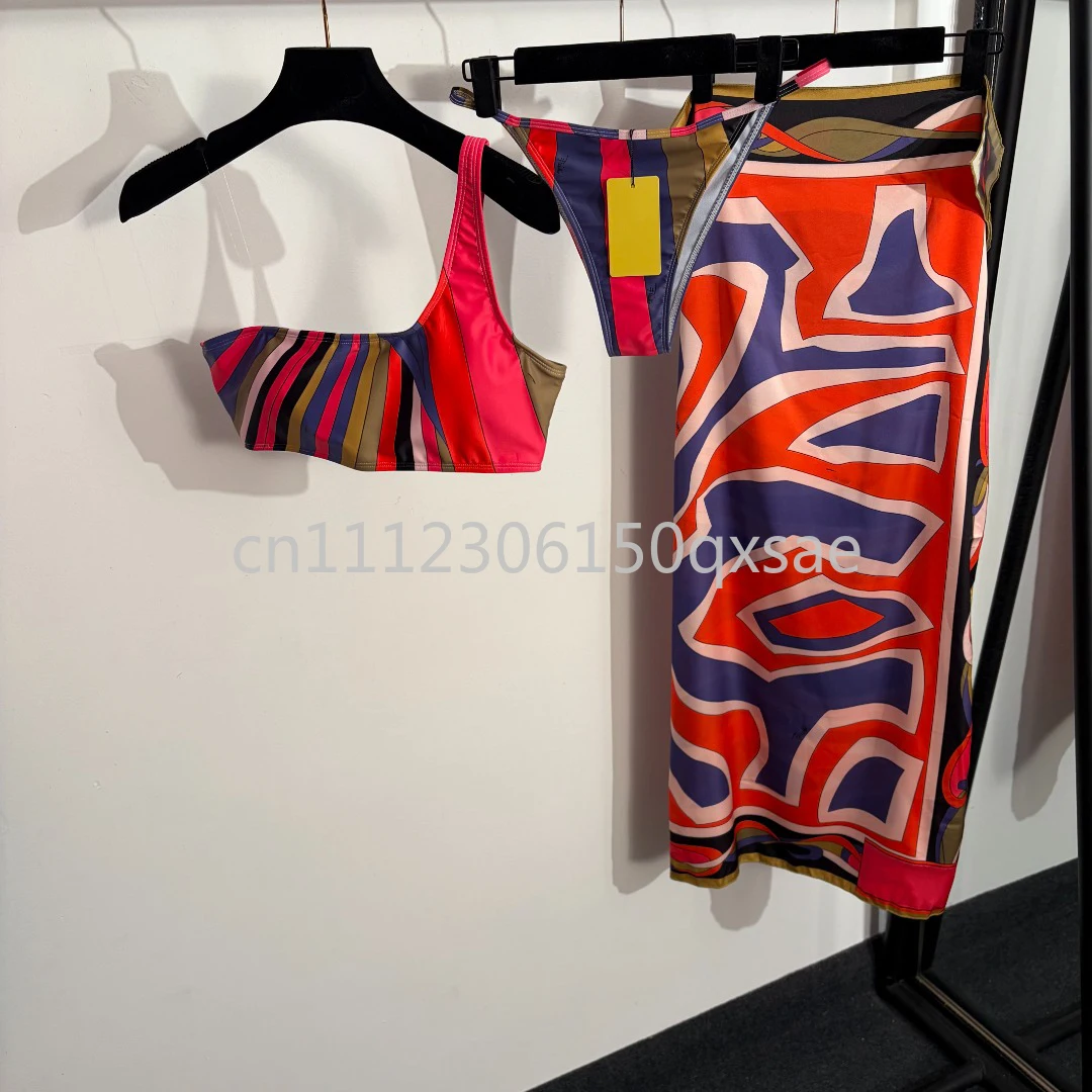 Luxury Design Women's Scarf One-shoulder Bikini Sets with Letter Signature Logo Designer Brand Lady Scarf Swimsuits Beachwear