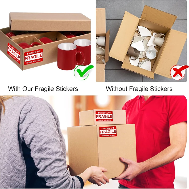 250 adesivi fragili gestiscono con cura non piegare Grazie Etichette di avvertimento fragili Imballaggio adesivo Etichette per scatole di spedizione Segno