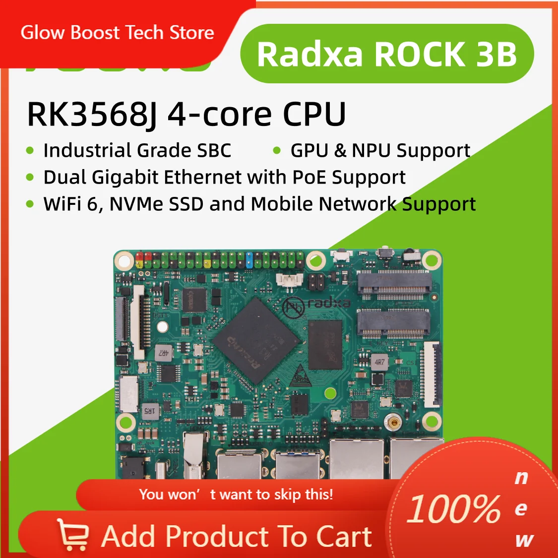 

NYRadxa ROCK 3B RK3568J 4-core CPU SBC Industrial Grade, and HDMI with 4K Output,Radxa ROCK 3B RK3568 4-core CPU SBC,