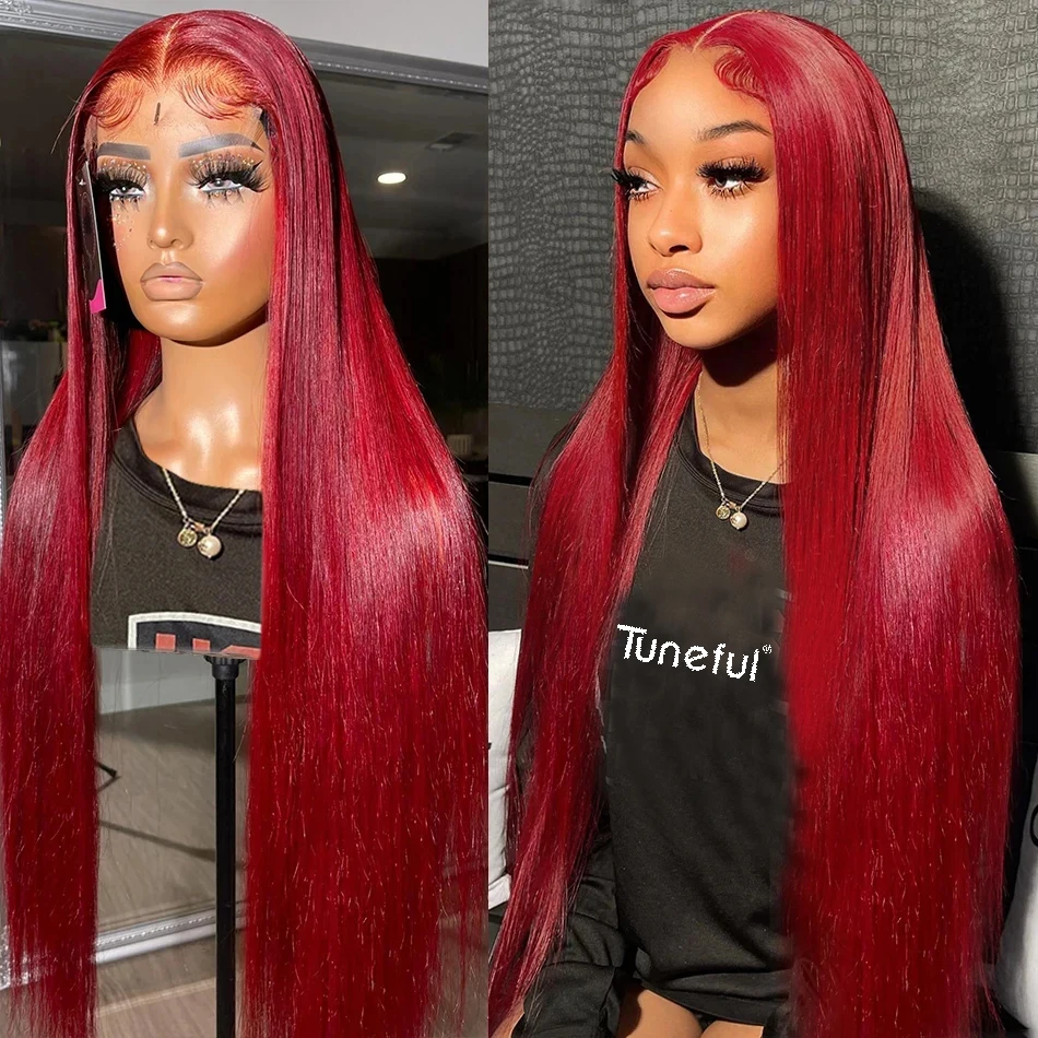 Tuneful 13x4 HD Transparent Colored Human Hair Wigs Lace Front Human Hair Wigs 99J Reddish Burgundy Color Lace Frontal Human Wig