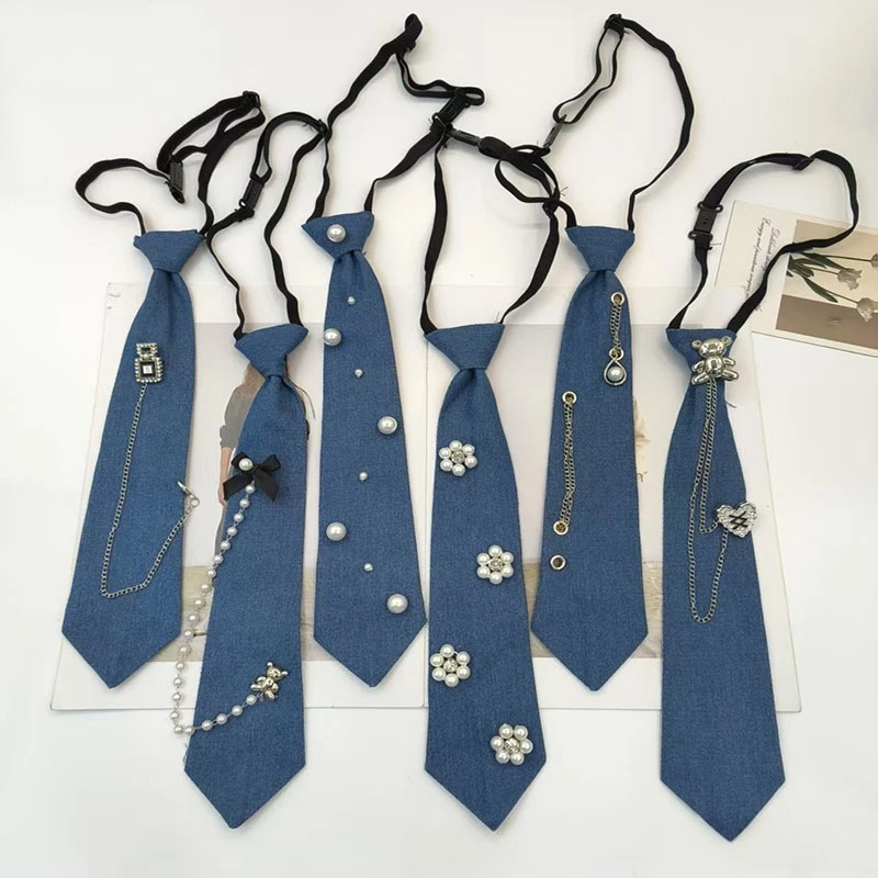 Cowboy Style Blue Necktie JK Shirt Tassel Chain Bow Tie for Men Women Fashion Wedding Cravat Jewelry Accessory