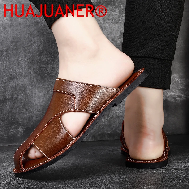Men Concise Lightweight Casual Slippers Outdoor Summer Half Drag Soft Sole Comfort Slides Sole Sandals Fashion Trend Beach Shoes
