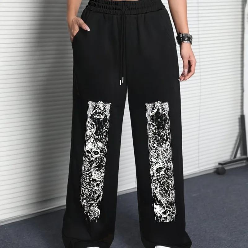 

American Men's Skeleton Flower Printed Running Pants Autumn New Style Men's and Women's Couple Leisure Sports Pants